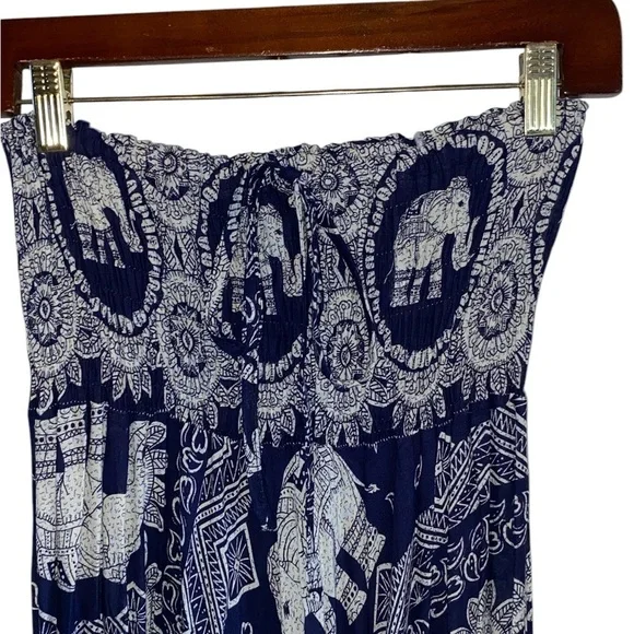 Bohemian Harem Yoga Drop Crotch Cotton Blue Elephant print romper / jumpsuit - Picture 9 of 14